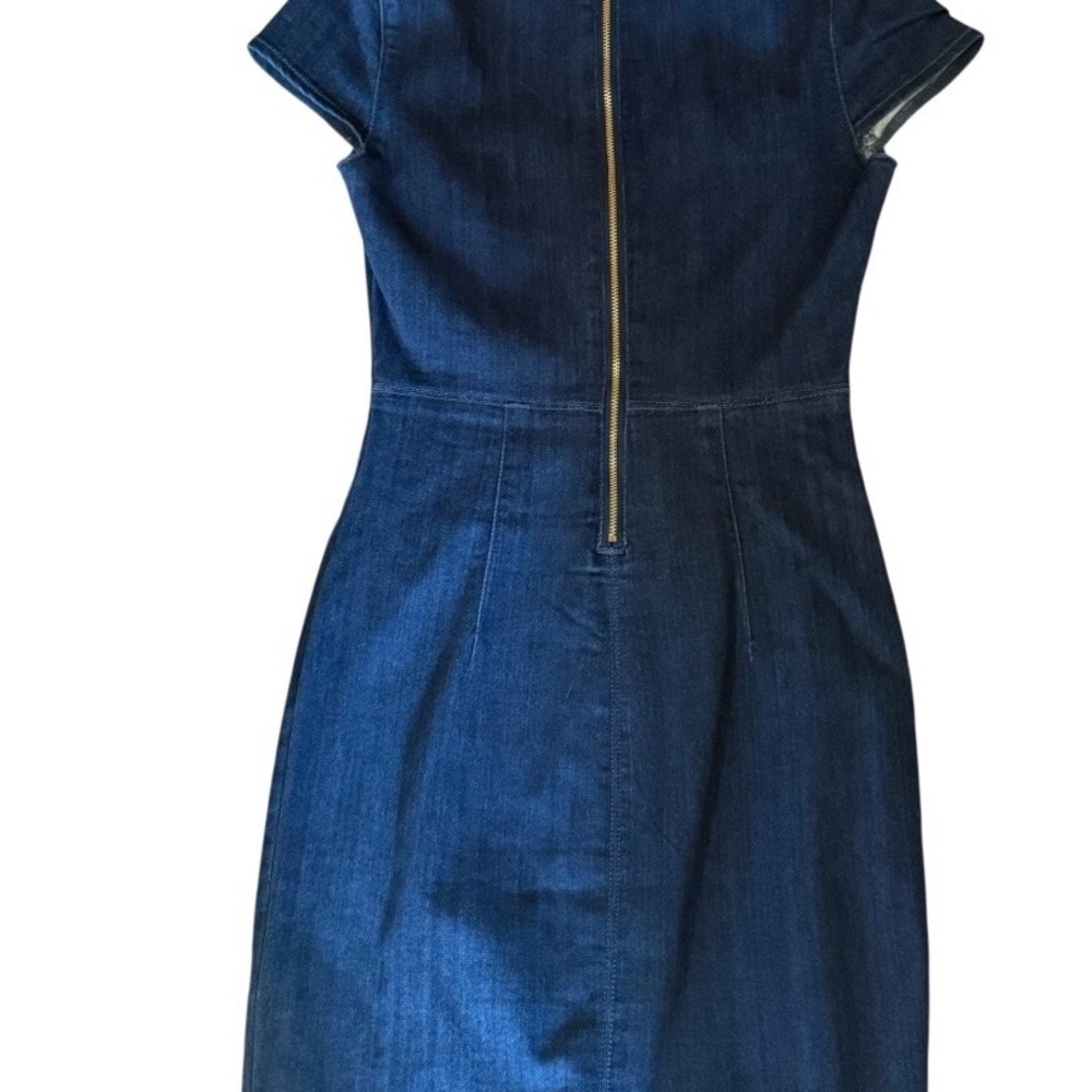 Guess Dark Blue Denim Mini Dress with Notch Neck - Picture 3 of 5